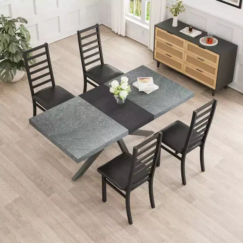 MAYEERTY Metal Dining Chairs Set of 4 Steel Legs and PU Leather Seats High Back Armless for Living Room Kitchen Black
