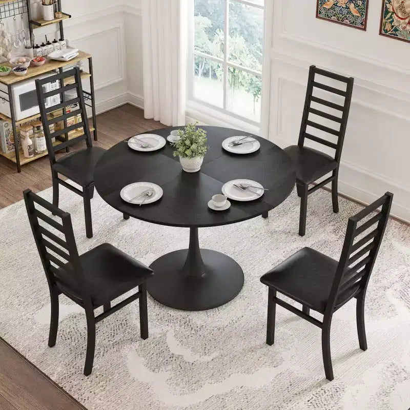MAYEERTY Metal Dining Chairs Set of 4 Steel Legs and PU Leather Seats High Back Armless for Living Room Kitchen Black
