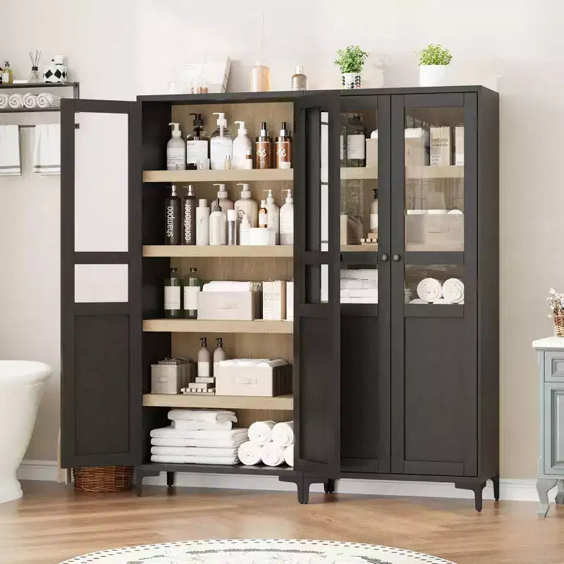 GustoWave 63 Inch Tall Storage Cabinet with Glass Doors, Kitchen Pantry 5 Tier Bathroom Cabinet Adjustable Shelves for Kitchen, Dining Room, Bathroom