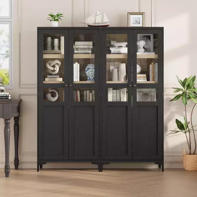GustoWave 63 Inch Tall Storage Cabinet with Glass Doors, Kitchen Pantry 5 Tier Bathroom Cabinet Adjustable Shelves for Kitchen, Dining Room, Bathroom