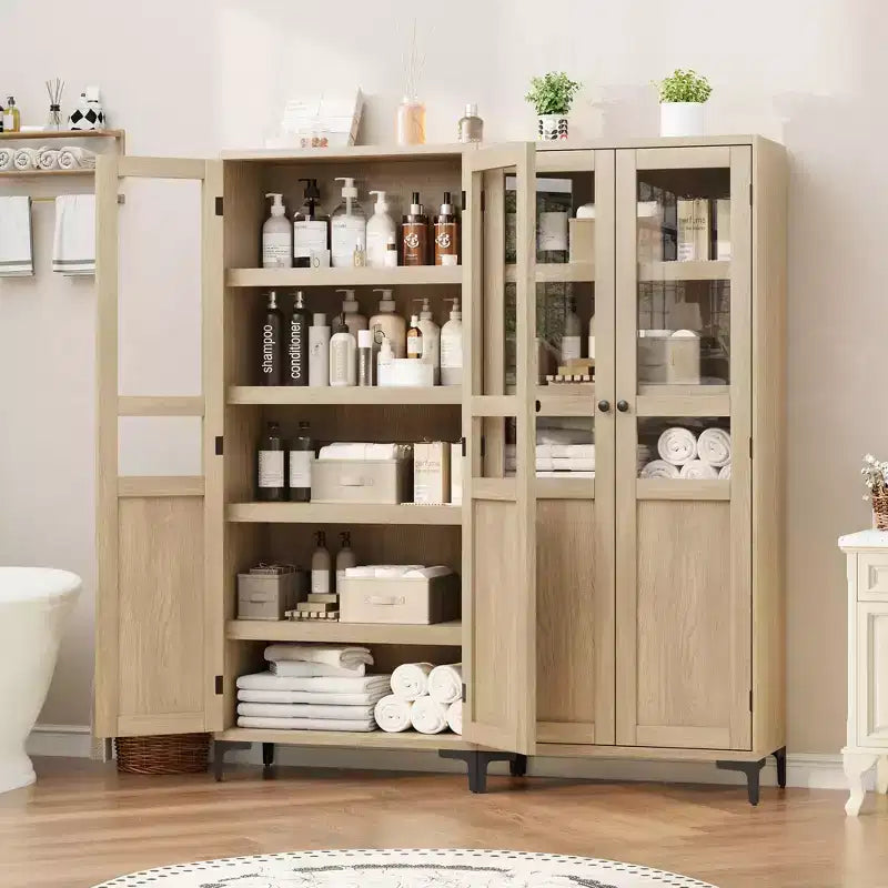 GustoWave 63 Inch Tall Storage Cabinet with Glass Doors, Kitchen Pantry 5 Tier Bathroom Cabinet Adjustable Shelves for Kitchen, Dining Room, Bathroom