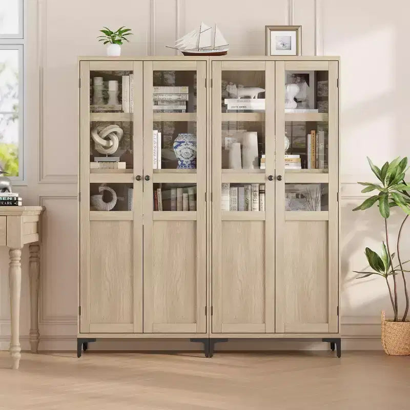 GustoWave 63 Inch Tall Storage Cabinet with Glass Doors, Kitchen Pantry 5 Tier Bathroom Cabinet Adjustable Shelves for Kitchen, Dining Room, Bathroom