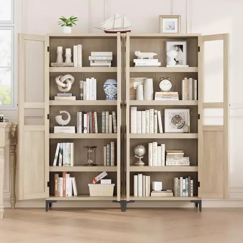 GustoWave 63 Inch Tall Storage Cabinet with Glass Doors, Kitchen Pantry 5 Tier Bathroom Cabinet Adjustable Shelves for Kitchen, Dining Room, Bathroom