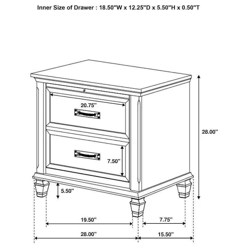 Coaster,Franco 2-drawer Nightstand Distressed White