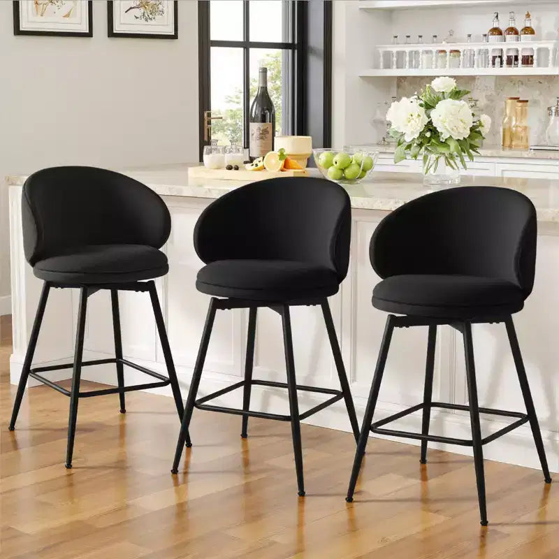 Bekrvio 30 Swivel Bar Height Bar Stools Set of 2/3/4, Modern Velvet Barstools with Curved Back & Metal Frame, Bar Chairs for Kitchen Island, Home Pub