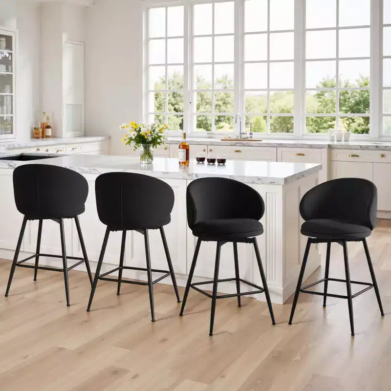 Bekrvio 30 Swivel Bar Height Bar Stools Set of 2/3/4, Modern Velvet Barstools with Curved Back & Metal Frame, Bar Chairs for Kitchen Island, Home Pub