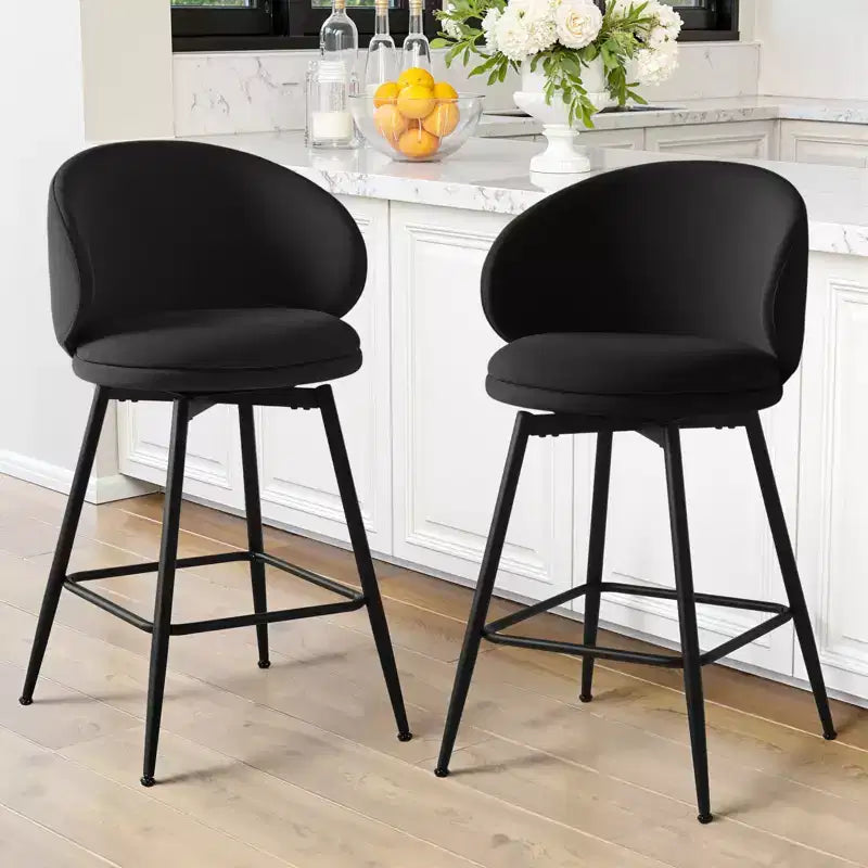 Bekrvio 30 Swivel Bar Height Bar Stools Set of 2/3/4, Modern Velvet Barstools with Curved Back & Metal Frame, Bar Chairs for Kitchen Island, Home Pub