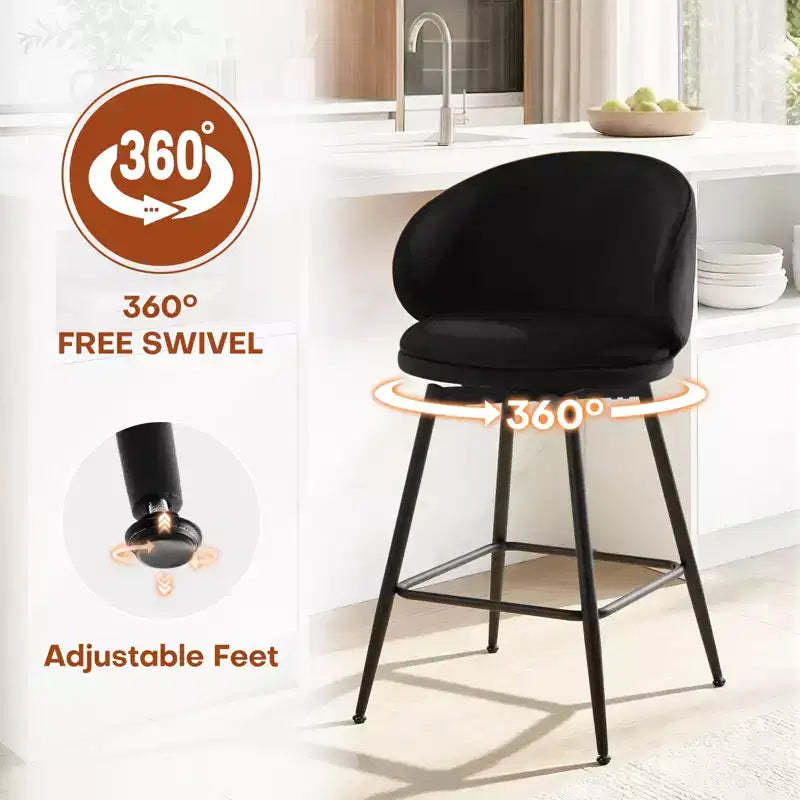 Bekrvio 30 Swivel Bar Height Bar Stools Set of 2/3/4, Modern Velvet Barstools with Curved Back & Metal Frame, Bar Chairs for Kitchen Island, Home Pub