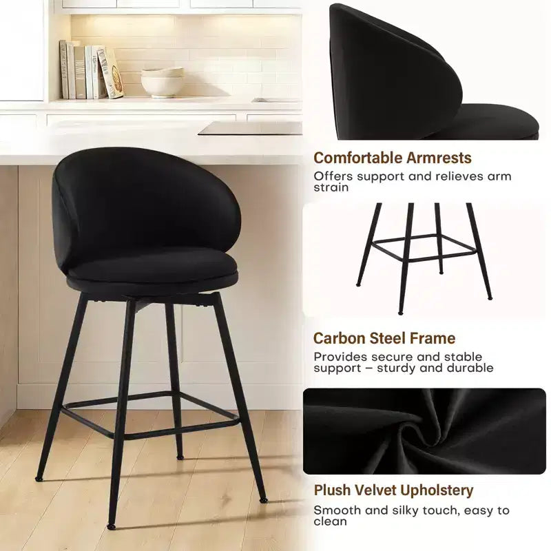 Bekrvio 30 Swivel Bar Height Bar Stools Set of 2/3/4, Modern Velvet Barstools with Curved Back & Metal Frame, Bar Chairs for Kitchen Island, Home Pub
