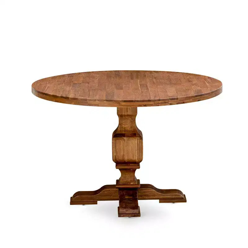 HomeStock Round Dining Table Pedestal Sandblasting Walnut Finish 48 Inch