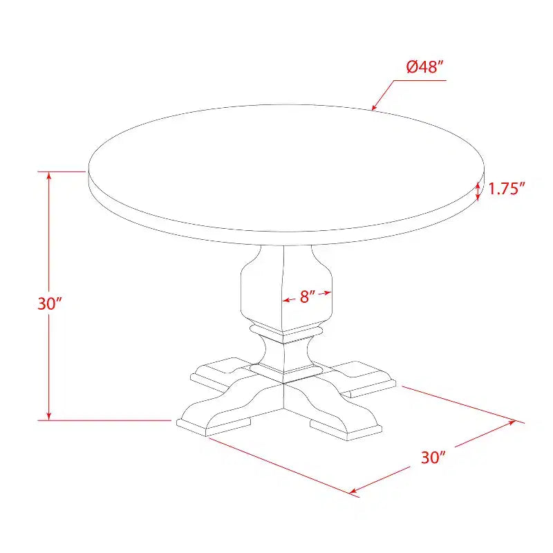 HomeStock Round Dining Table Pedestal Sandblasting Walnut Finish 48 Inch
