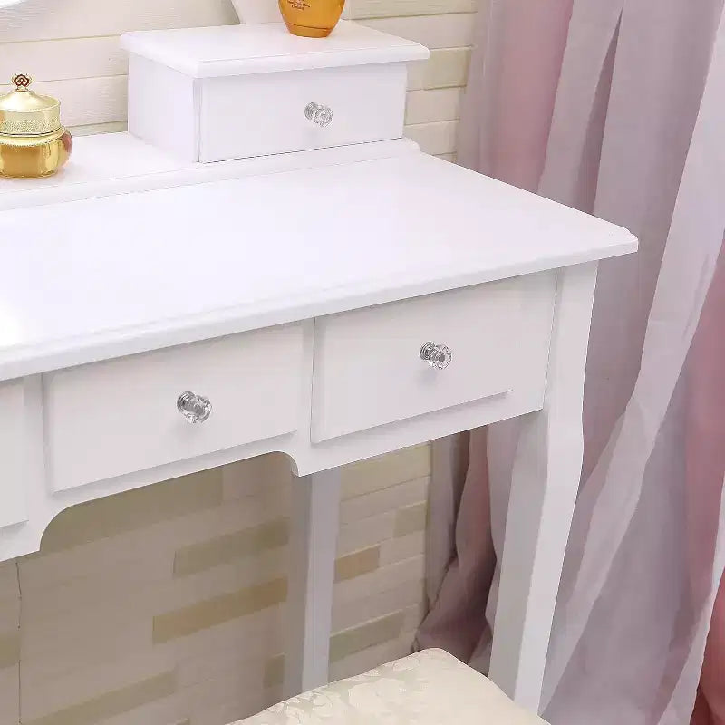 Modern Makeup Vanity Desk  LED Mirror, 5 Storage Drawers, Plush Stool, Convertible Design, Quick Assembly
