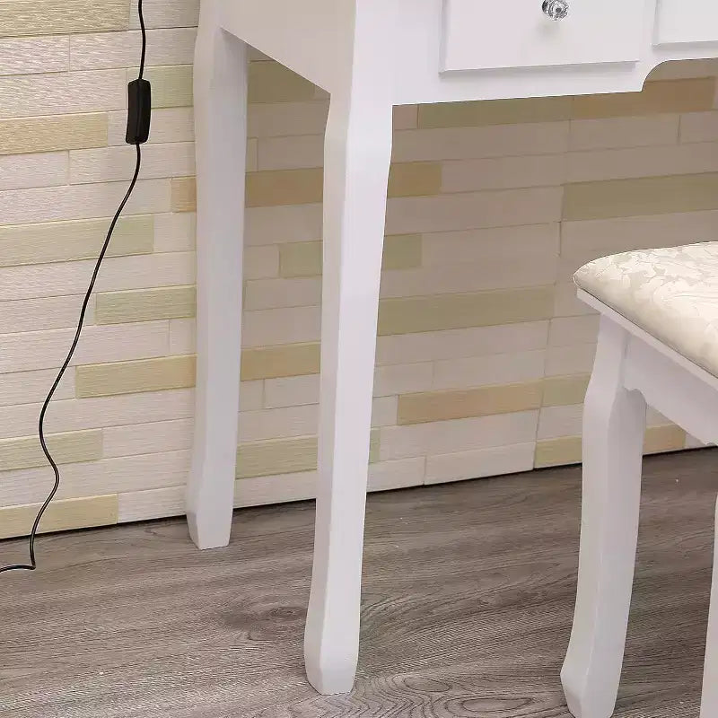 Modern Makeup Vanity Desk  LED Mirror, 5 Storage Drawers, Plush Stool, Convertible Design, Quick Assembly
