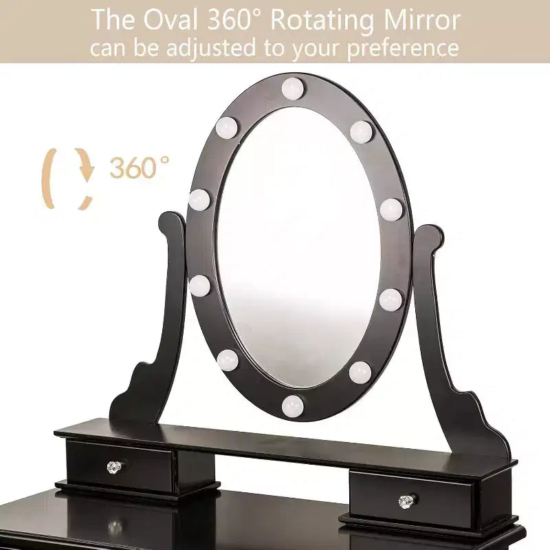 Modern Makeup Vanity Desk  LED Mirror, 5 Storage Drawers, Plush Stool, Convertible Design, Quick Assembly
