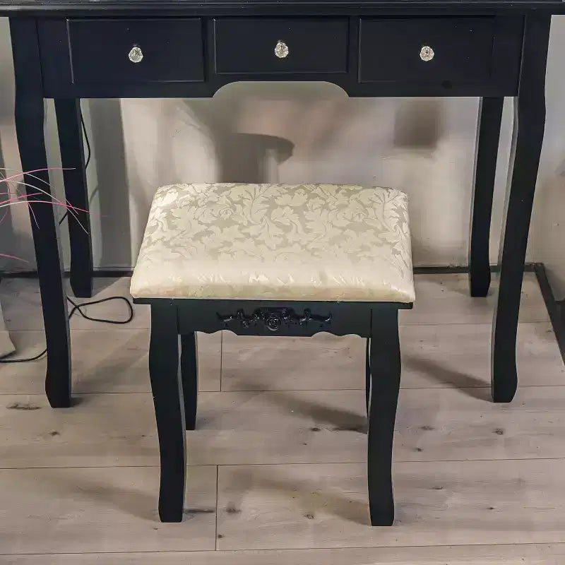 Modern Makeup Vanity Desk  LED Mirror, 5 Storage Drawers, Plush Stool, Convertible Design, Quick Assembly