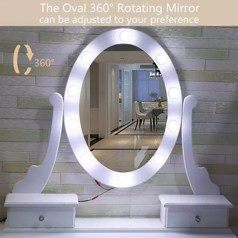 Modern Makeup Vanity Desk  LED Mirror, 5 Storage Drawers, Plush Stool, Convertible Design, Quick Assembly