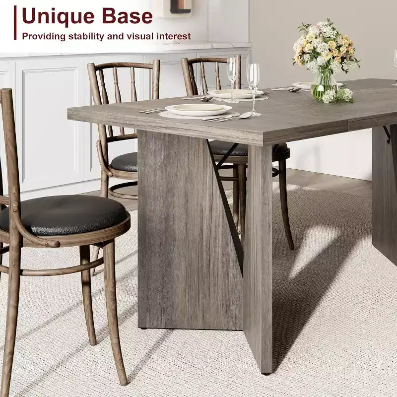 70.9 Farmhouse Dining Table - Seats 6, Solid Wood Rectangular Table for Kitchen & Dining Room