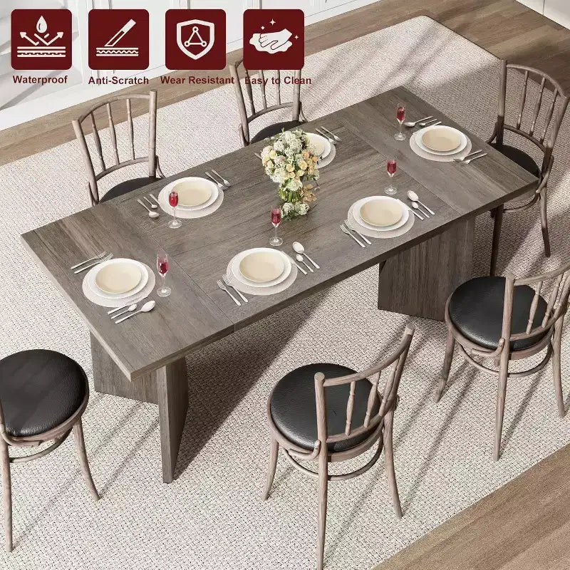 70.9 Farmhouse Dining Table - Seats 6, Solid Wood Rectangular Table for Kitchen & Dining Room