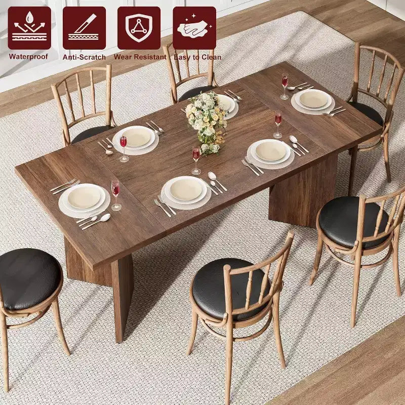 70.9 Farmhouse Dining Table - Seats 6, Solid Wood Rectangular Table for Kitchen & Dining Room