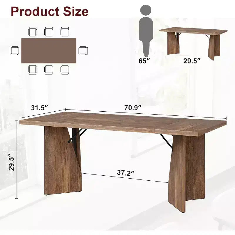70.9 Farmhouse Dining Table - Seats 6, Solid Wood Rectangular Table for Kitchen & Dining Room