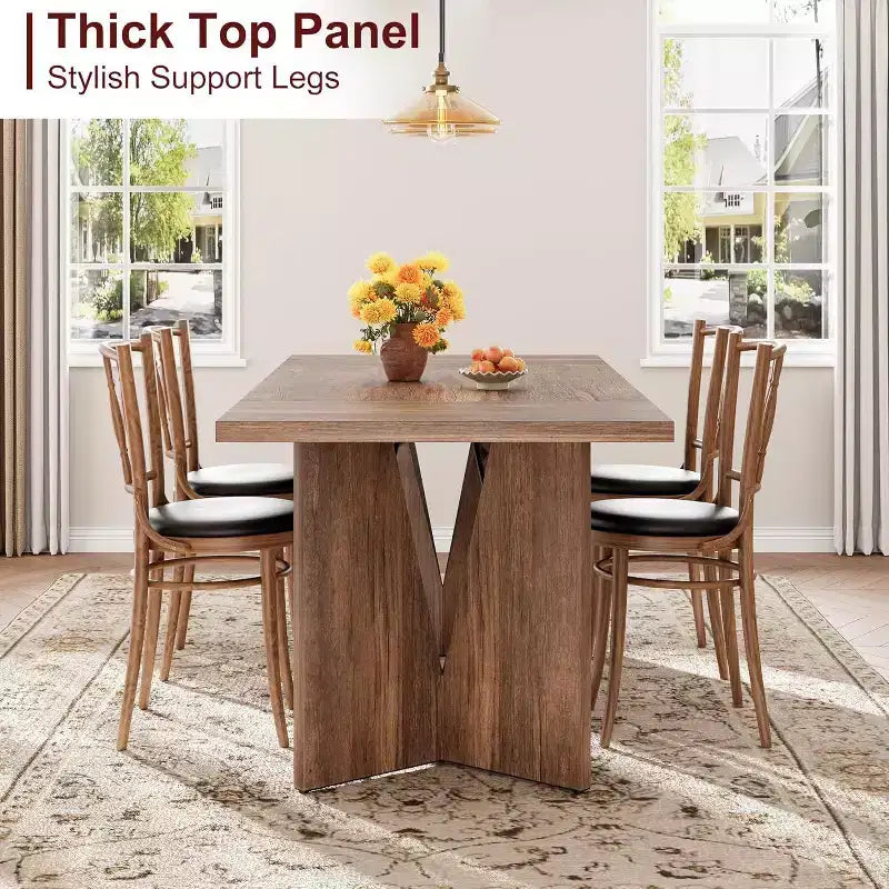 70.9 Farmhouse Dining Table - Seats 6, Solid Wood Rectangular Table for Kitchen & Dining Room