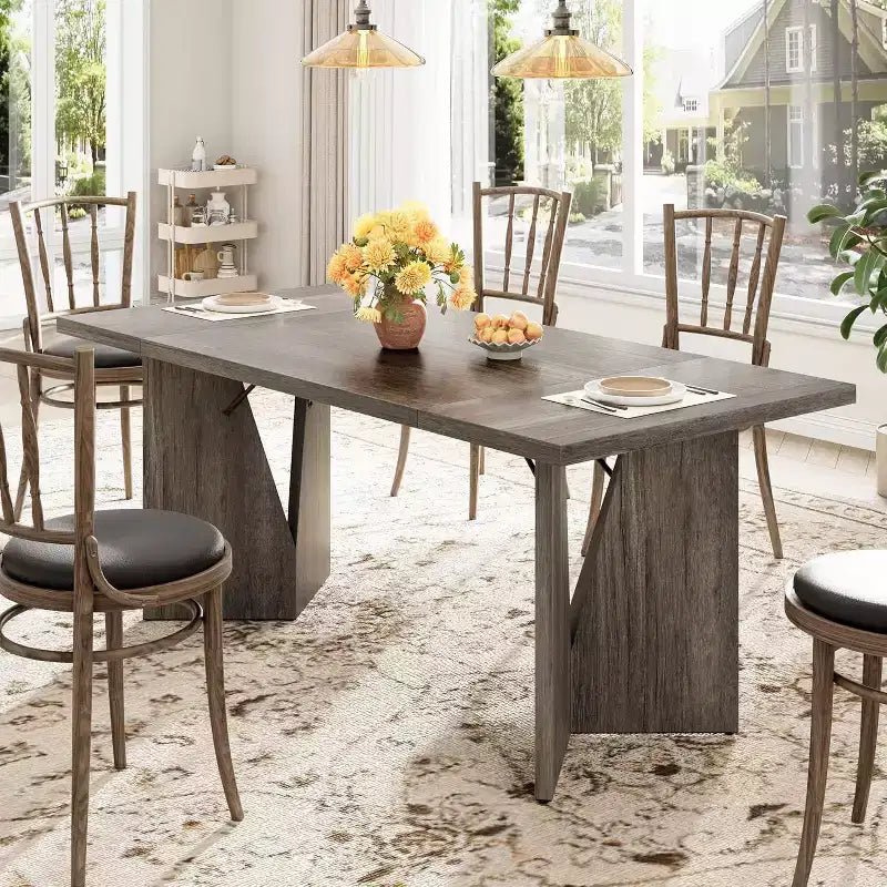 70.9 Farmhouse Dining Table - Seats 6, Solid Wood Rectangular Table for Kitchen & Dining Room