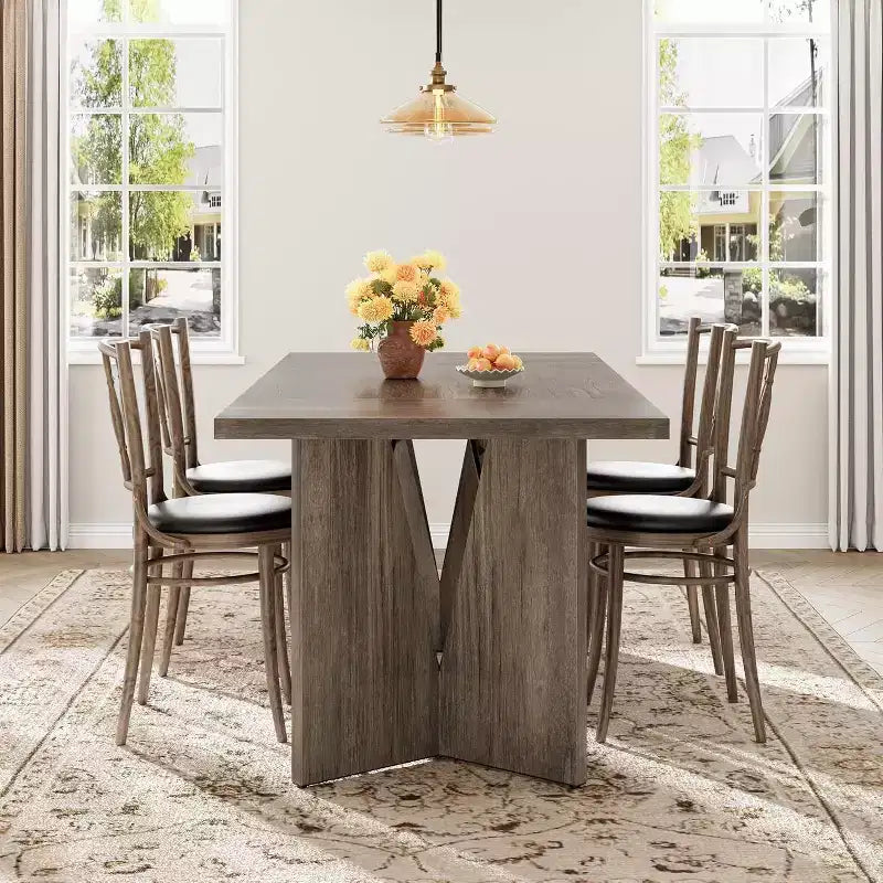70.9 Farmhouse Dining Table - Seats 6, Solid Wood Rectangular Table for Kitchen & Dining Room