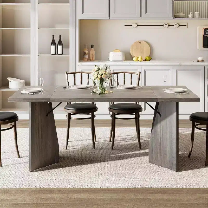 70.9 Farmhouse Dining Table - Seats 6, Solid Wood Rectangular Table for Kitchen & Dining Room