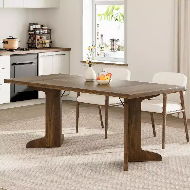 71 Modern Dining Table - Seats 6-8 with Unique Wooden Legs for Kitchen & Dining Room