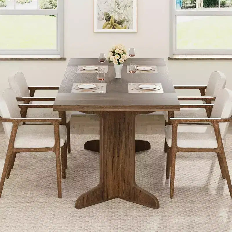 71 Modern Dining Table - Seats 6-8 with Unique Wooden Legs for Kitchen & Dining Room