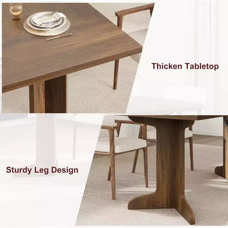 71 Modern Dining Table - Seats 6-8 with Unique Wooden Legs for Kitchen & Dining Room