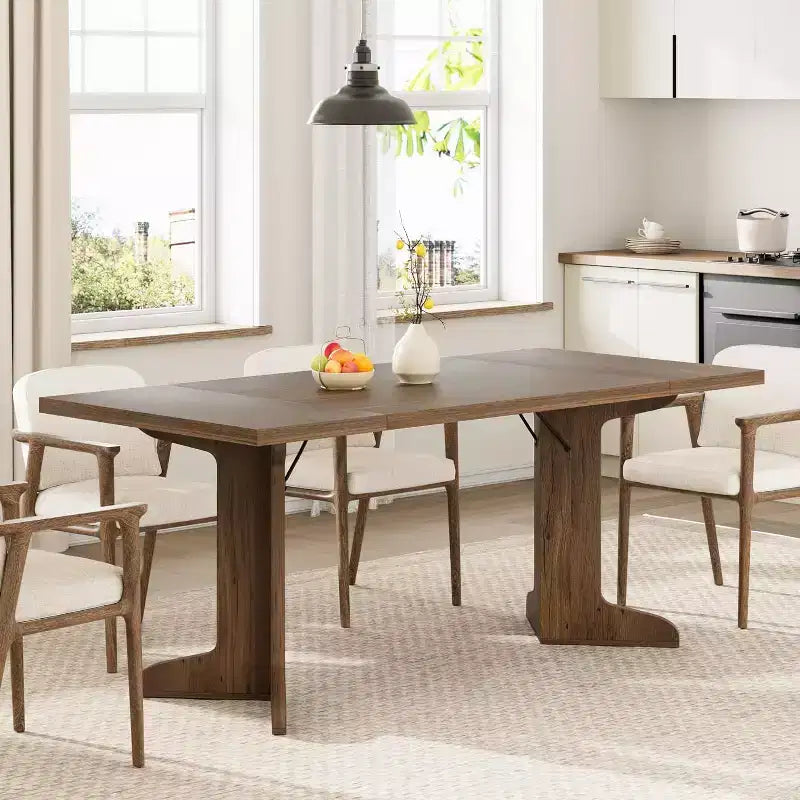71 Modern Dining Table - Seats 6-8 with Unique Wooden Legs for Kitchen & Dining Room
