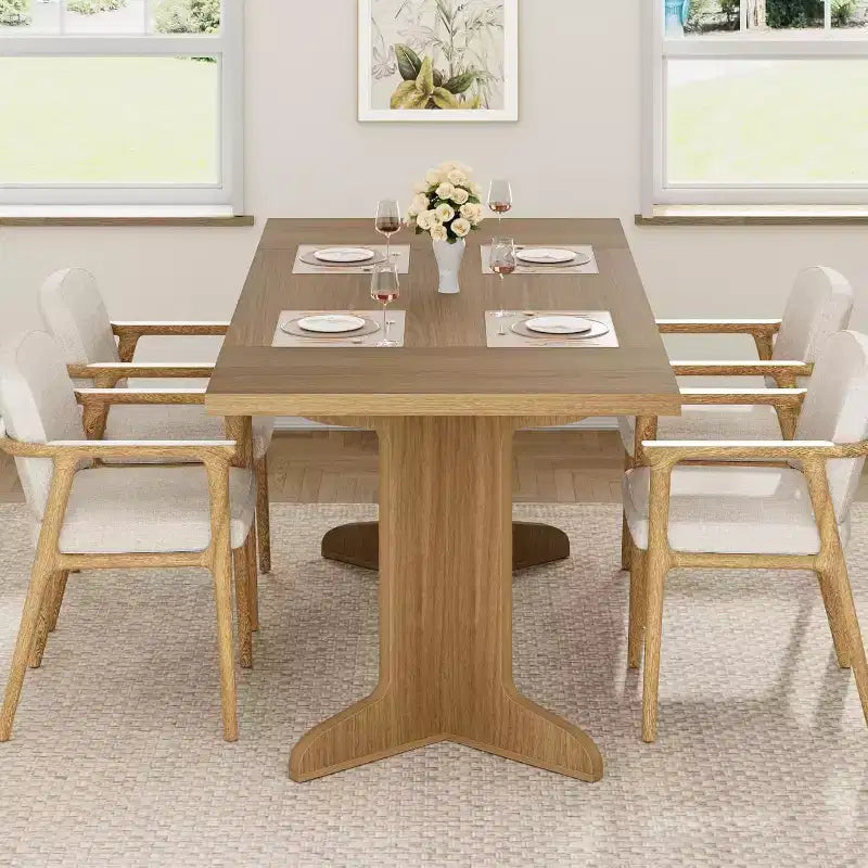 71 Modern Dining Table - Seats 6-8 with Unique Wooden Legs for Kitchen & Dining Room