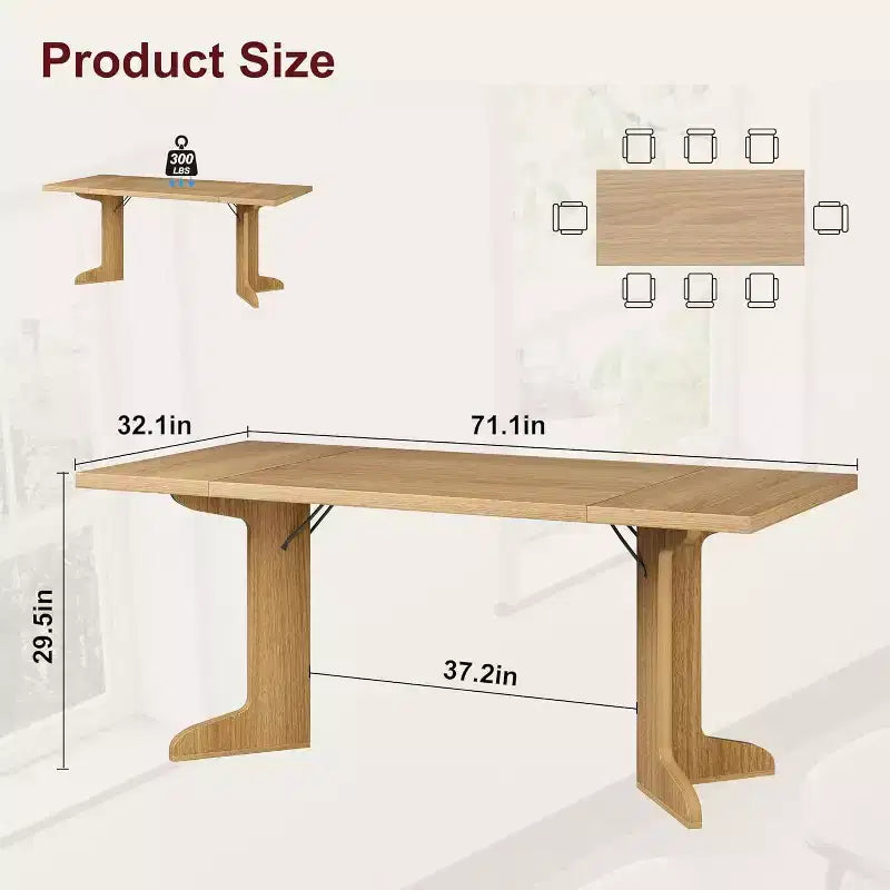 71 Modern Dining Table - Seats 6-8 with Unique Wooden Legs for Kitchen & Dining Room