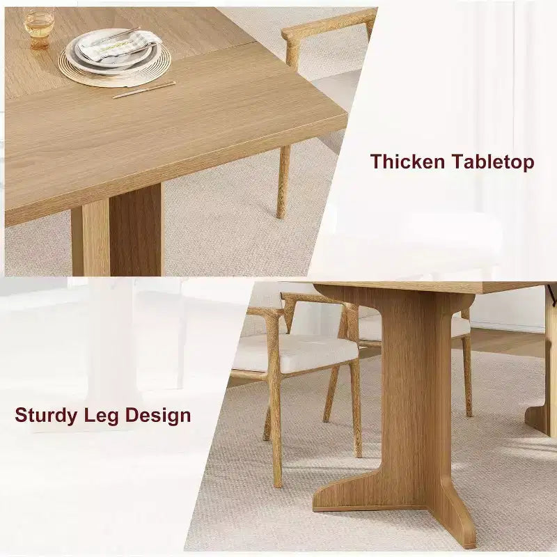 71 Modern Dining Table - Seats 6-8 with Unique Wooden Legs for Kitchen & Dining Room