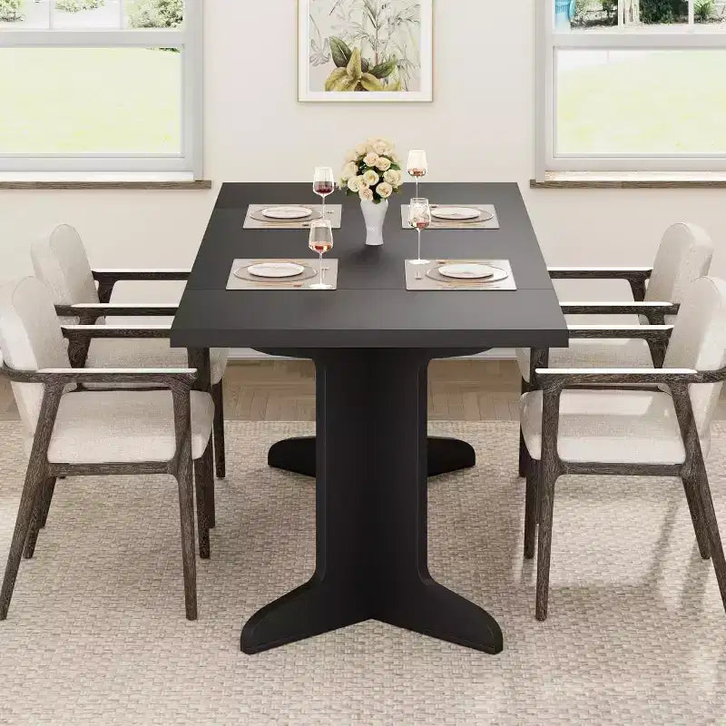 71 Modern Dining Table - Seats 6-8 with Unique Wooden Legs for Kitchen & Dining Room