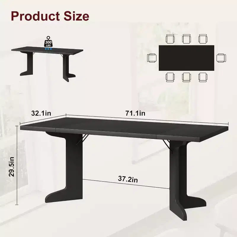 71 Modern Dining Table - Seats 6-8 with Unique Wooden Legs for Kitchen & Dining Room