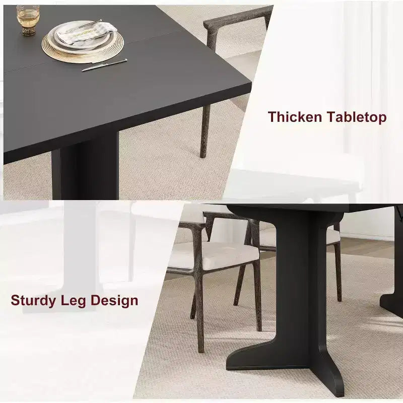 71 Modern Dining Table - Seats 6-8 with Unique Wooden Legs for Kitchen & Dining Room