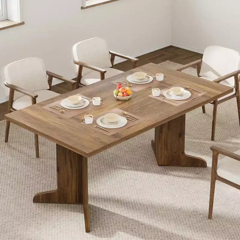 71 Modern Dining Table - Seats 6-8 with Unique Wooden Legs for Kitchen & Dining Room