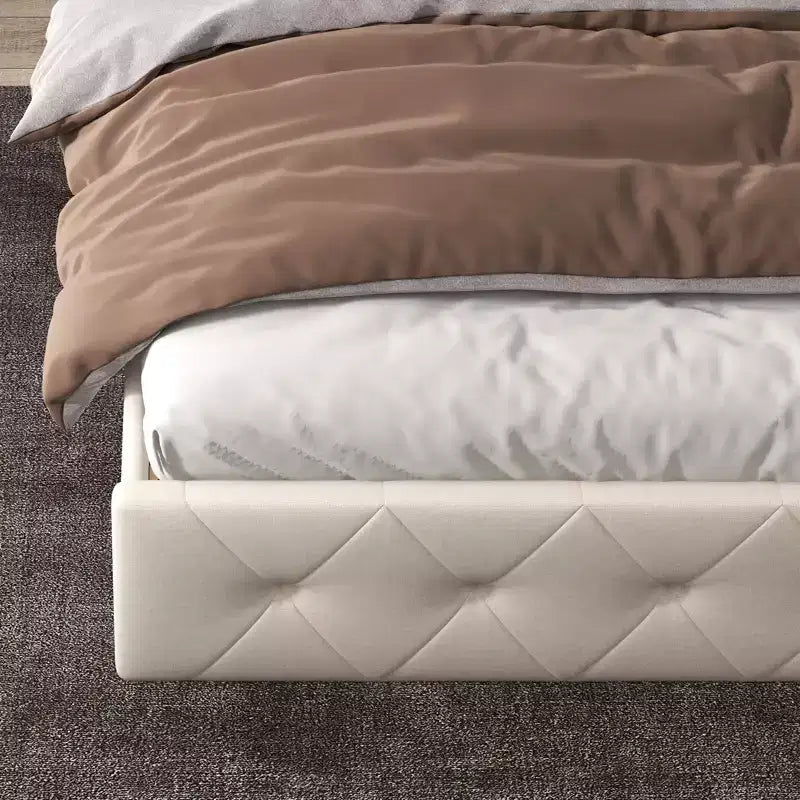 Platform Bed Frame, Modern Upholstered Bed Frame with Adjustable Headboard, Built-In Charging Station, Diamond Stitched Button Tufted