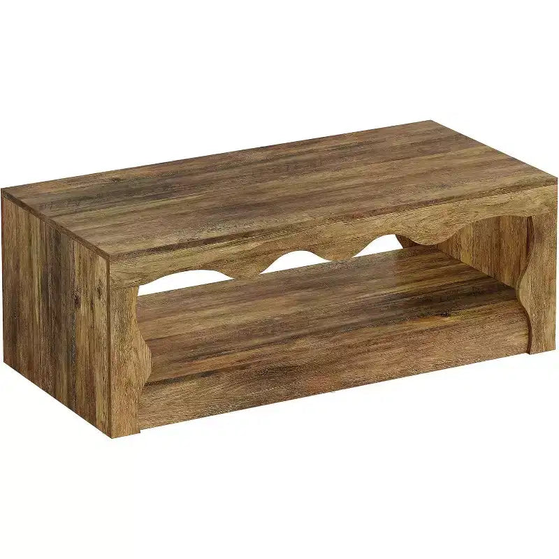 Lantine 47.24-Inch Wooden Coffee Table, 2-Tier Rectangular Accent Center Low Cocktail Tea Table with Open Storage Shelf for Living Room