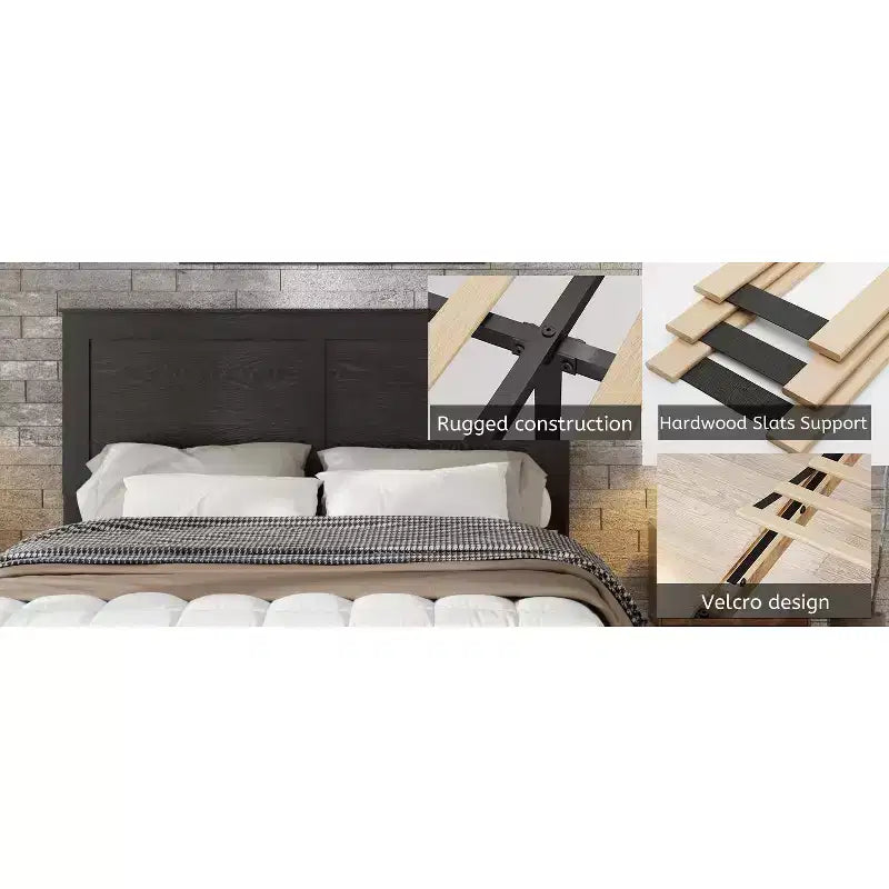 Bed Frame, Full/Queen/King Size Wood Platform, Noise Free,No Box Spring Needed and Easy Assembly Tool,Large Under Bed Storage,Dark Black