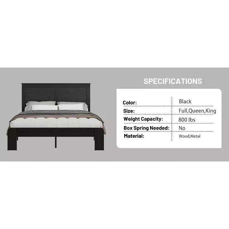 Bed Frame, Full/Queen/King Size Wood Platform, Noise Free,No Box Spring Needed and Easy Assembly Tool,Large Under Bed Storage,Dark Black