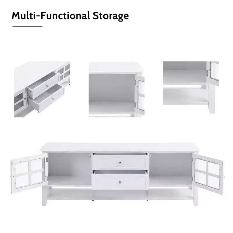 TROPOW Mid-Century Modern TV Stand for 60 inch TV with Multi-Functional Storage Space Media Console for Living Room Bedroom and Office WHITE