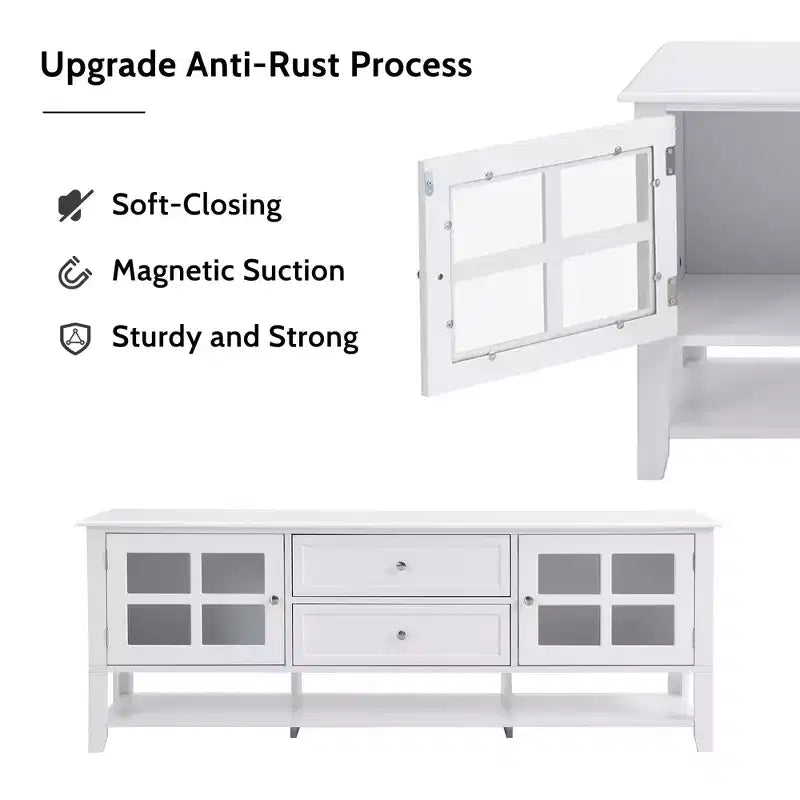 TROPOW Mid-Century Modern TV Stand for 60 inch TV with Multi-Functional Storage Space Media Console for Living Room Bedroom and Office WHITE
