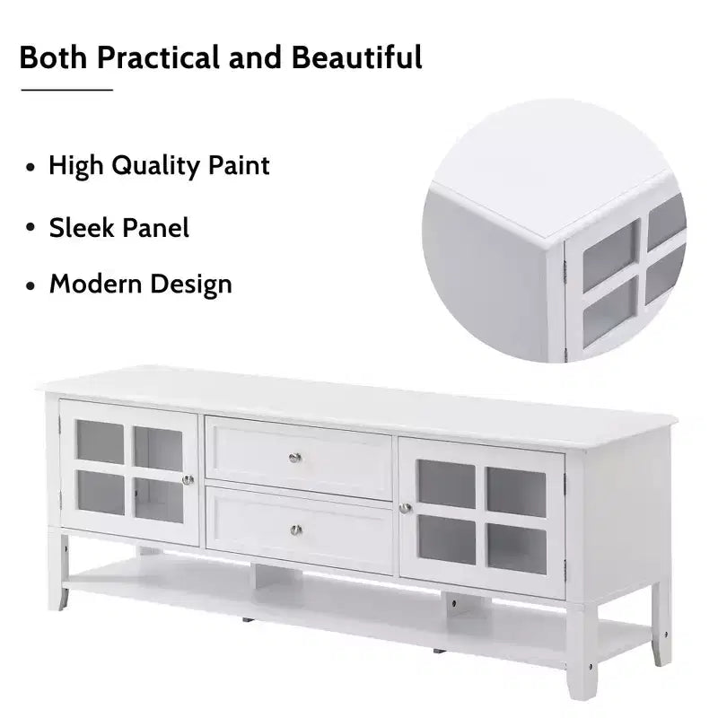 TROPOW Mid-Century Modern TV Stand for 60 inch TV with Multi-Functional Storage Space Media Console for Living Room Bedroom and Office WHITE
