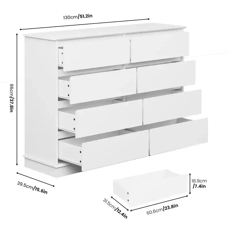 COZONY 51 Wide 8-Drawer Double Dresser  Large Horizontal Chest with Deep Drawers & Wide Top for Bedroom, Closet, Living Room & Hallway