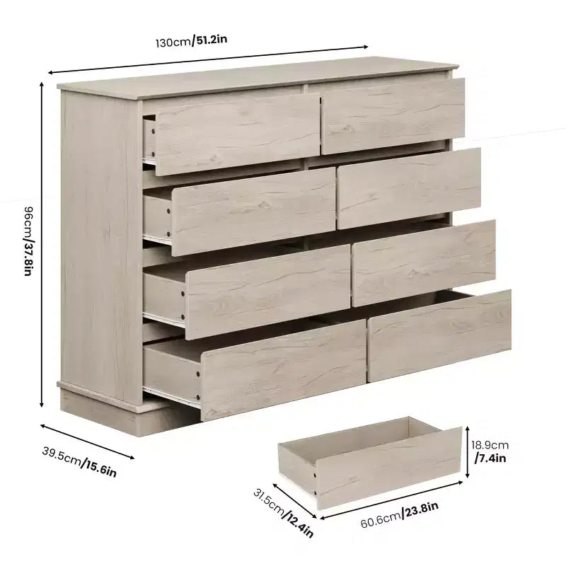 COZONY 51 Wide 8-Drawer Double Dresser  Large Horizontal Chest with Deep Drawers & Wide Top for Bedroom, Closet, Living Room & Hallway