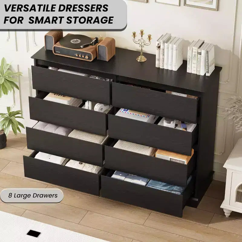 COZONY 51 Wide 8-Drawer Double Dresser  Large Horizontal Chest with Deep Drawers & Wide Top for Bedroom, Closet, Living Room & Hallway