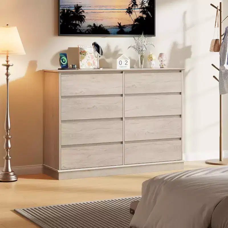 COZONY 51 Wide 8-Drawer Double Dresser  Large Horizontal Chest with Deep Drawers & Wide Top for Bedroom, Closet, Living Room & Hallway